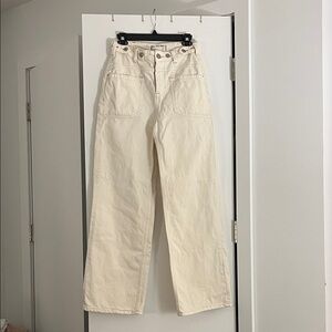 Free People Cream Mid-Waist Jeans